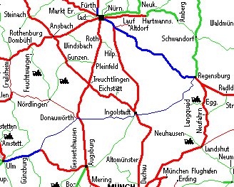 Kartenausschnitt mit Reiseroute