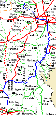 Kartenausschnitt mit Reiseroute