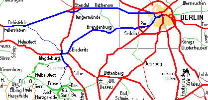 Kartenausschnitt mit Reiseroute