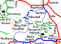 Kartenausschnitt mit Reiseroute