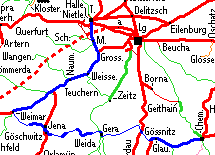 Kartenausschnitt mit Reiseroute