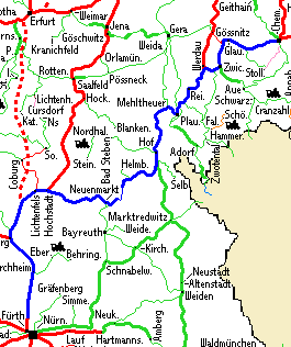 Kartenausschnitt mit Reiseroute