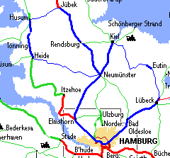 Kartenausschnitt mit Reiseroute
