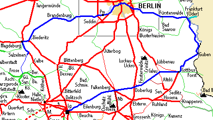 Kartenausschnitt mit Reiseroute