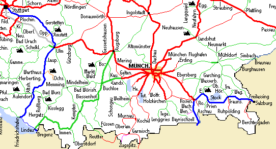 Kartenausschnitt mit Reiseroute