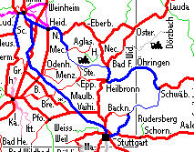 Kartenausschnitt mit Reiseroute