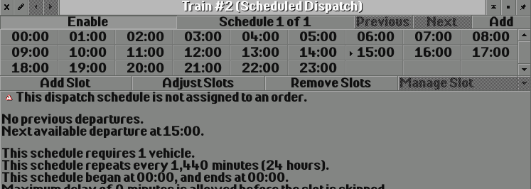 Scheduled dispatch menu